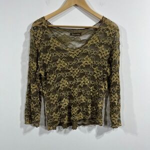 Vintage Surrealist Y2K Womens Sheer Lace Top Mesh Small Forest Fairy Grunge Boho